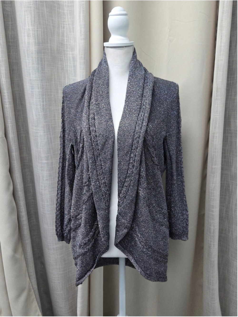 Alfani Metalic Open Front Cardigan XL Whimsigoth Cosmic Chic Cyber-Vintage